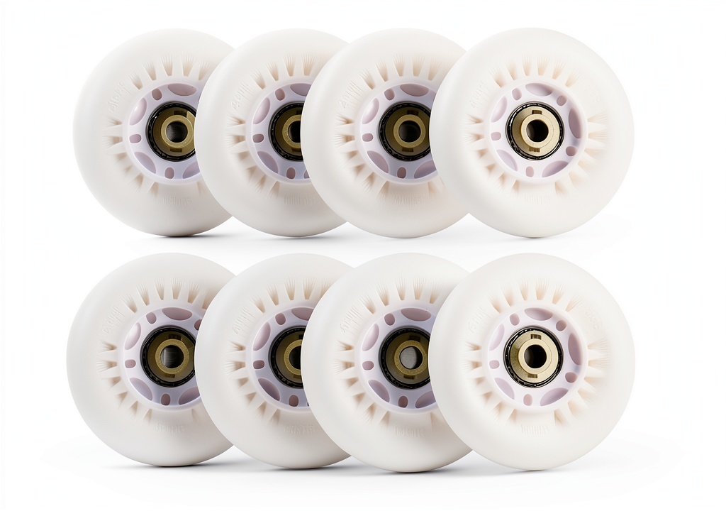 GXBHSP inline skate wheels in various colors and sizes on a skate