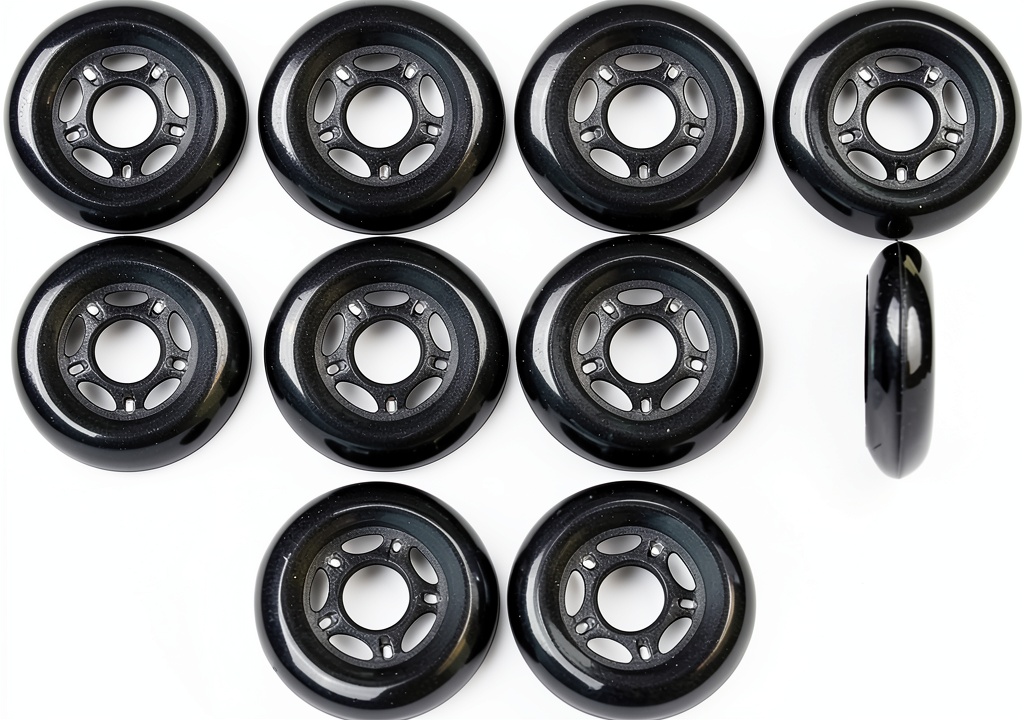 Players Choice 80mm inline skate wheels in black and silver on a skate