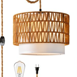 ELY201 3-in-1 Boho Pendant Light with Double Drum Shade Two-Layer-0