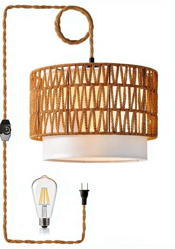 ELY201 3-in-1 Boho Pendant Light with Double Drum Shade Two-Layer-0