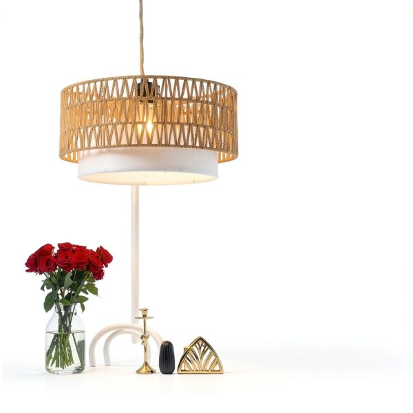 ELY201 3-in-1 Boho Pendant Light with Double Drum Shade Two-Layer-3