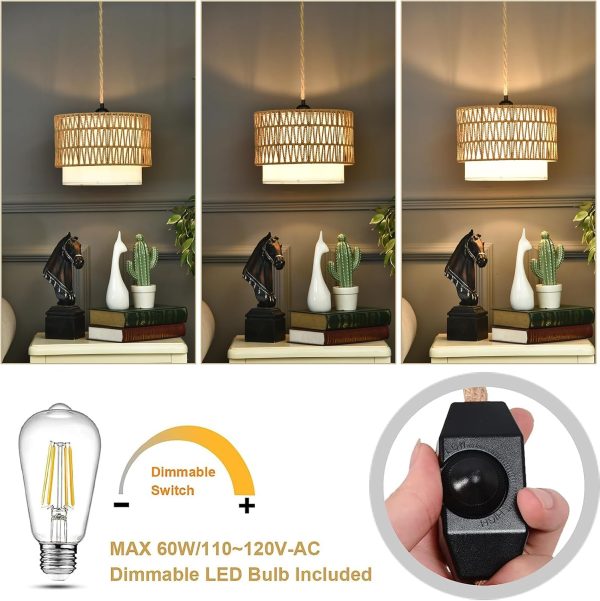 ELY201 3-in-1 Boho Pendant Light with Double Drum Shade Two-Layer-2