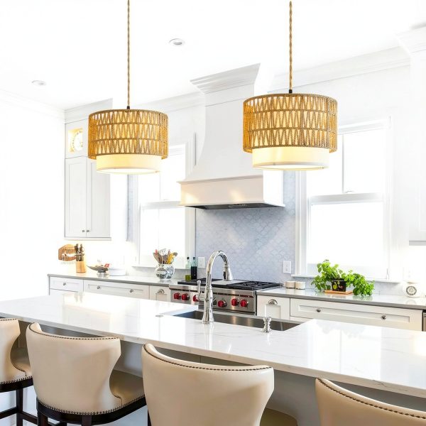 ELY201 3-in-1 Boho Pendant Light with Double Drum Shade Two-Layer-1
