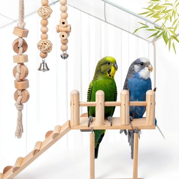 Bird Toys 10-Pc Parakeet Cage Set with Wooden Perch Swing – Sonwyoung-4