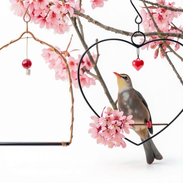 LemonRoad 2 Pcs Hummingbird Swing, Metal Frames Birdie Swing with Red Decor Bird Swings Copper Hummingbird Perch with Iron S Hooks for Hanging Indoor Outdoor Trunk Lawn Patio Garden-3