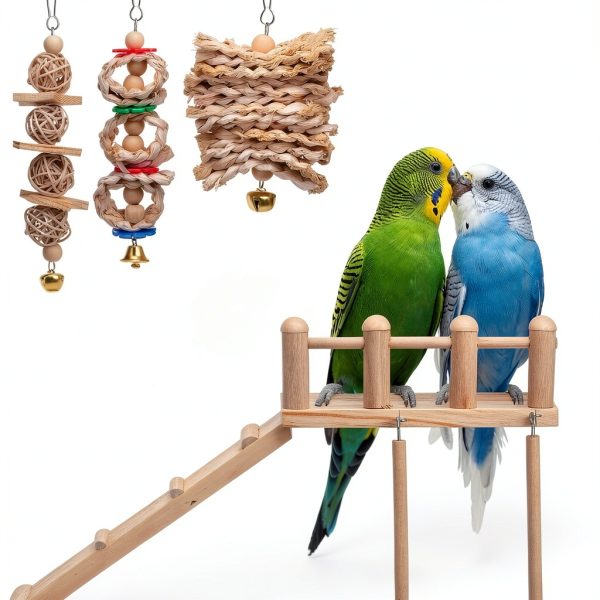 Parrot Swing Toys by Sonwyoung 7‑Piece Wooden Platform with Ladder-1