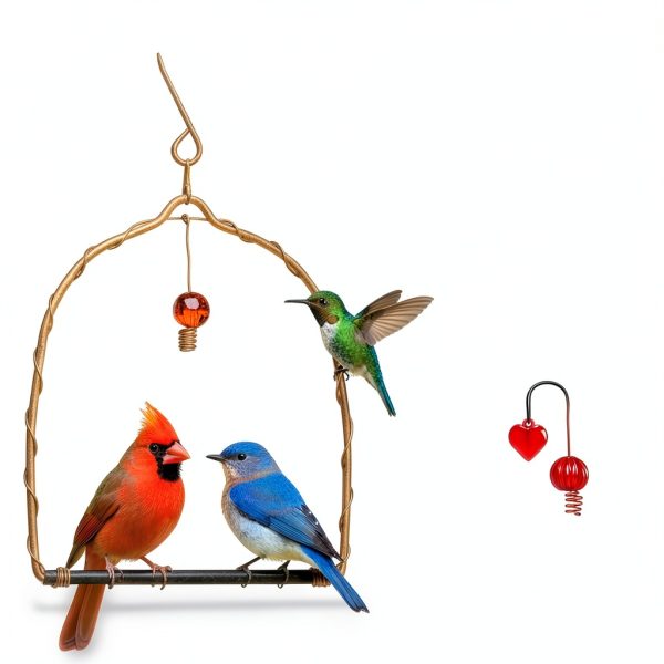 LemonRoad 2 Pcs Hummingbird Swing, Metal Frames Birdie Swing with Red Decor Bird Swings Copper Hummingbird Perch with Iron S Hooks for Hanging Indoor Outdoor Trunk Lawn Patio Garden-4