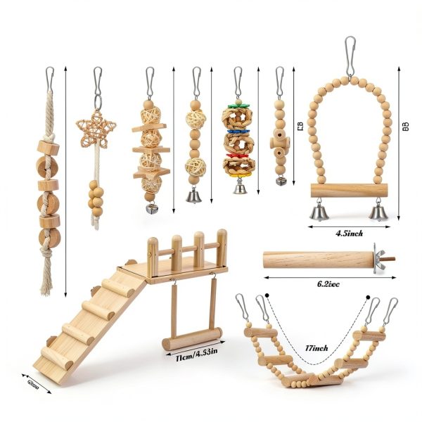 Bird Toys 10-Pc Parakeet Cage Set with Wooden Perch Swing – Sonwyoung-1