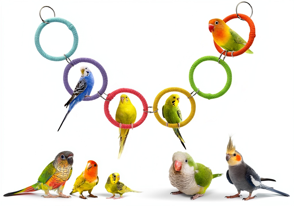 Installing Bird Swing Jevnd Cotton Rope Perch for Parrots & Budgies on a wooden desk