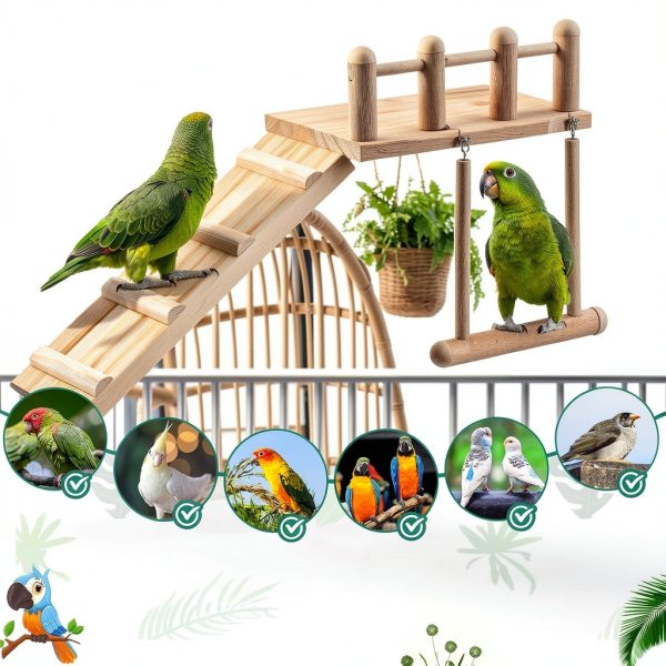 Parrot Swing Toys by Sonwyoung 7‑Piece Wooden Platform with Ladder-3