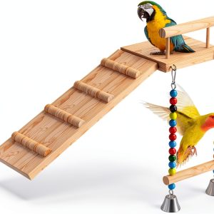 Bird Perches Platform Swing with Climbing Ladder,Bird Wooden Playground,Bird Swing for Green Cheeks, Small Lovebirds, Goldens, Hamsters, Parakeet Cage Accessories-0