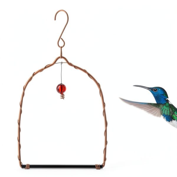 LemonRoad 2 Pcs Hummingbird Swing, Metal Frames Birdie Swing with Red Decor Bird Swings Copper Hummingbird Perch with Iron S Hooks for Hanging Indoor Outdoor Trunk Lawn Patio Garden-5