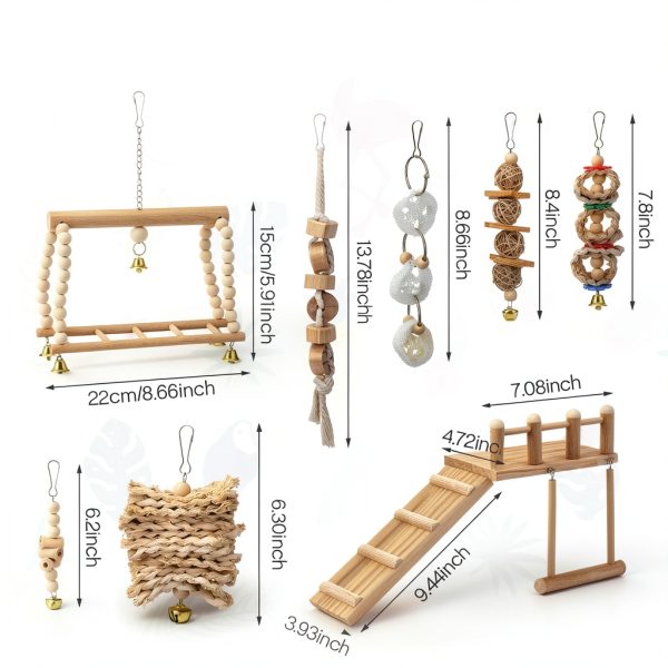 Parrot Swing Toys by Sonwyoung 7‑Piece Wooden Platform with Ladder-2