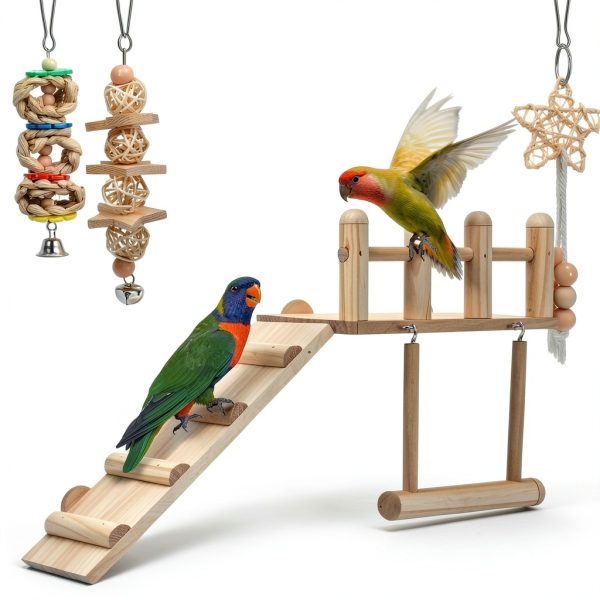 Bird Toys 10-Pc Parakeet Cage Set with Wooden Perch Swing – Sonwyoung-3