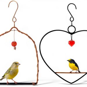 LemonRoad 2 Pcs Hummingbird Swing, Metal Frames Birdie Swing with Red Decor Bird Swings Copper Hummingbird Perch with Iron S Hooks for Hanging Indoor Outdoor Trunk Lawn Patio Garden-0