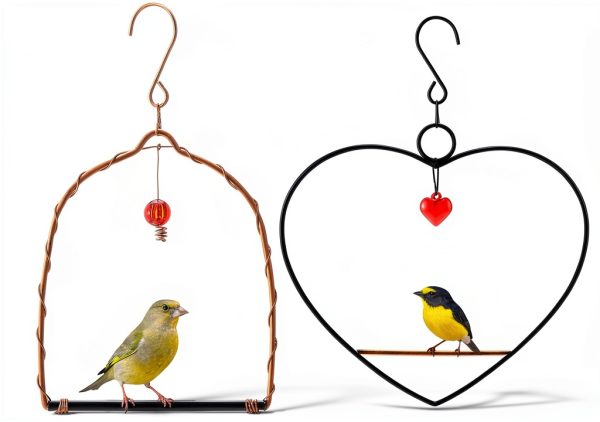 LemonRoad 2 Pcs Hummingbird Swing, Metal Frames Birdie Swing with Red Decor Bird Swings Copper Hummingbird Perch with Iron S Hooks for Hanging Indoor Outdoor Trunk Lawn Patio Garden-0