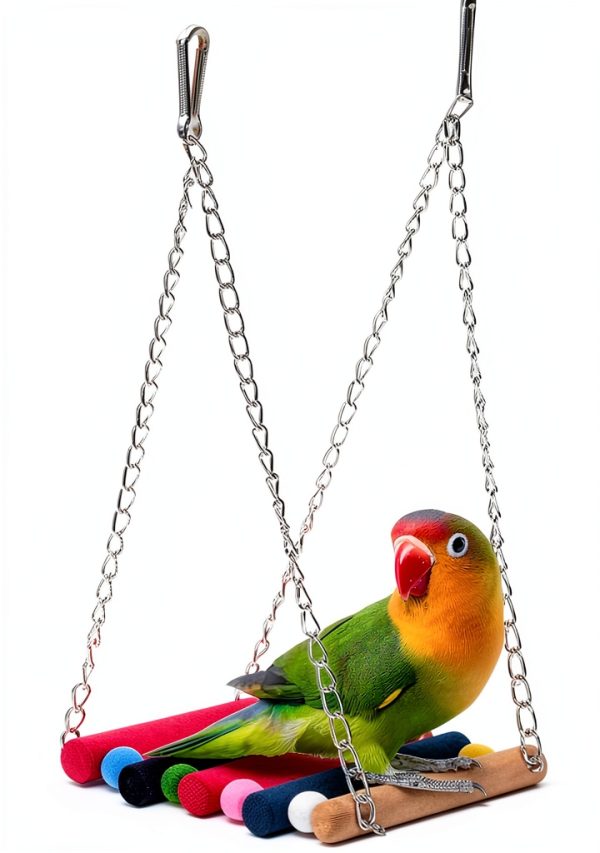 SunGrow Parrot Cage Hammock Swing Wooden Metal Chain 1 Piece-0