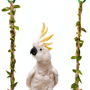Bird Swing Stand KeaJuidy Rattan Rope Perch 7.9x7.1 Inch-0