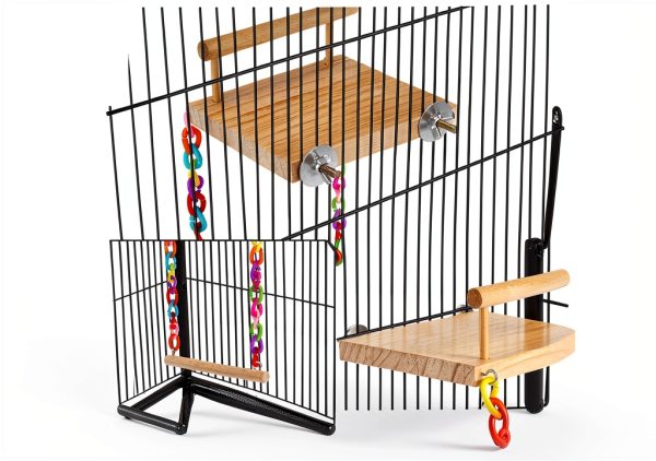 Kyouki Bird Perch Swing Dual Level Natural Wood Play Gym for Parrots-3