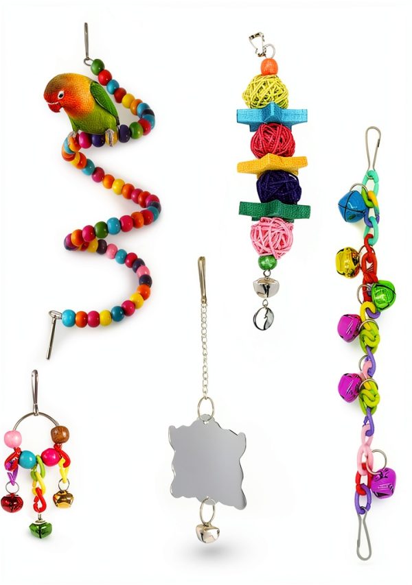 Bird Parakeet Cockatiel Toys ESRISE Swings with Wooden Perch & Ladder-3