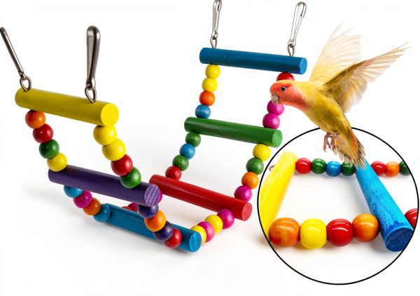 Bird Parakeet Cockatiel Toys ESRISE Swings with Wooden Perch & Ladder-4