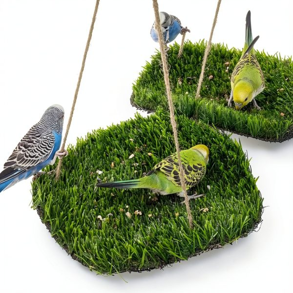 FlidRunest Large Bird Foraging Mat with Natural Grass Hammock Swing-1