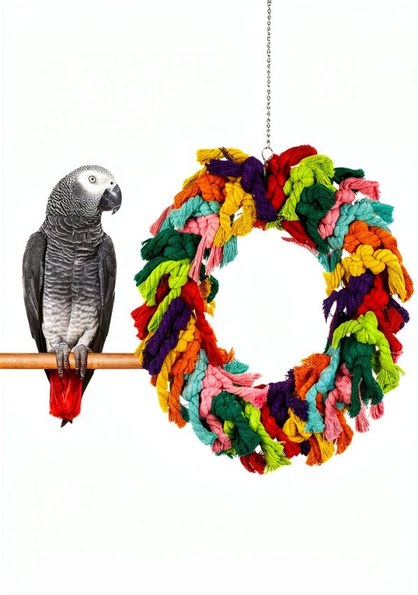 Parrot Swing NAPIASS Large Bird Swing – Colorful Cotton Rope Toy-1