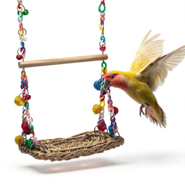 Natural Bird Swing Toys Eeaivnm Seagrass Hammock with Wood Perch-2