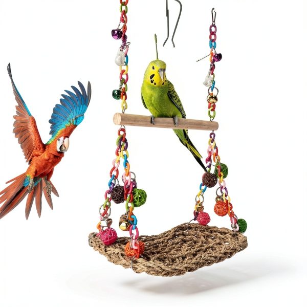 Bird Swing Toy FrgKbTm Seagrass Willow Perch for Parakeets Budgies-3