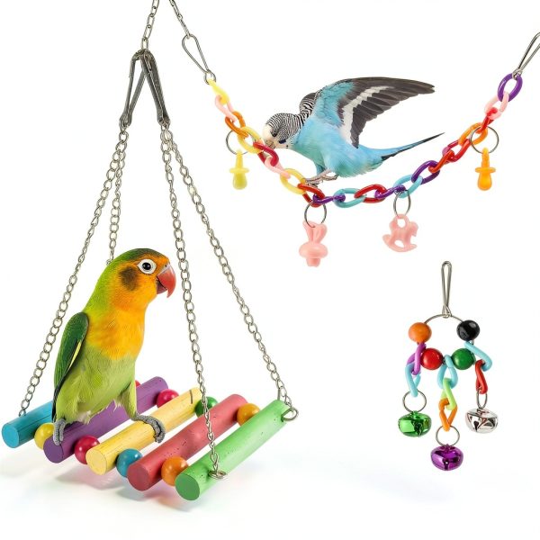 Bird Parakeet Cockatiel Toys by ESRISE Swings and Climbing Ladders Set-4