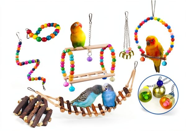 Bird Parakeet Cockatiel Toys 22 Pack Sysmashing Swings Wood Ladder-1