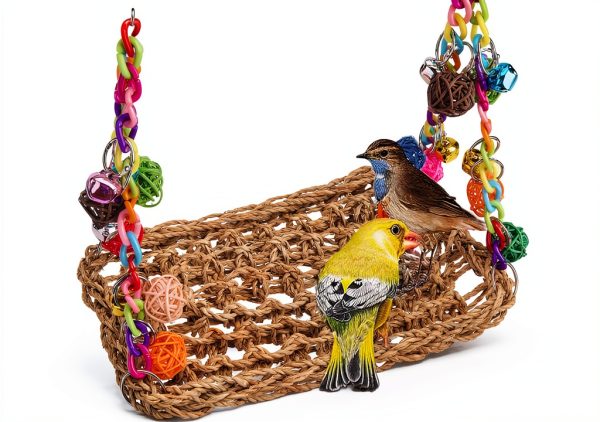 Bird Swing Toy FrgKbTm Seagrass Willow Perch for Parakeets Budgies-6