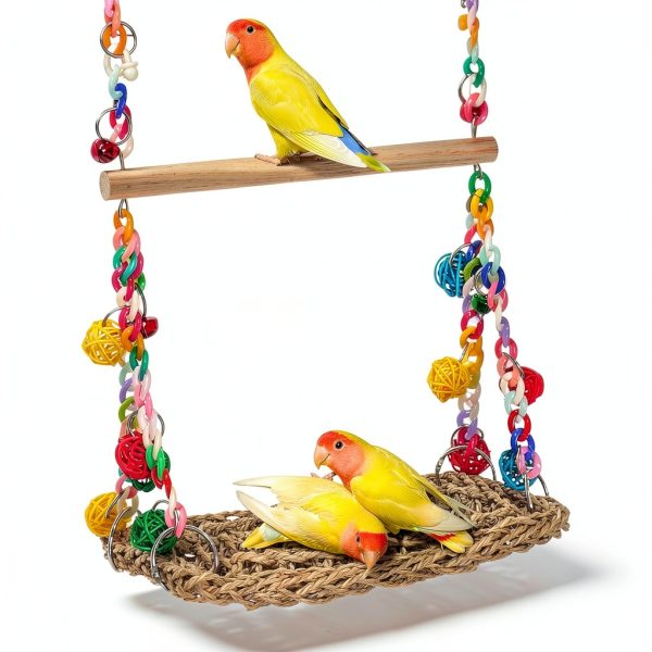 Natural Bird Swing Toys Eeaivnm Seagrass Hammock with Wood Perch-3
