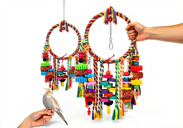 Bird Toys YIXUND Ring Swing with Corn Cob, Bagels & Blocks – 6.7in-4