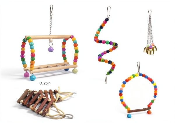 Bird Parakeet Cockatiel Toys 22 Pack Sysmashing Swings Wood Ladder-3