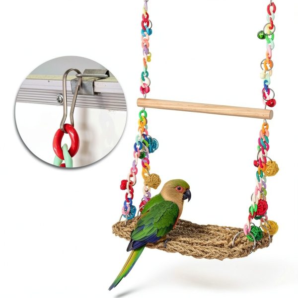 Natural Bird Swing Toys Eeaivnm Seagrass Hammock with Wood Perch-5