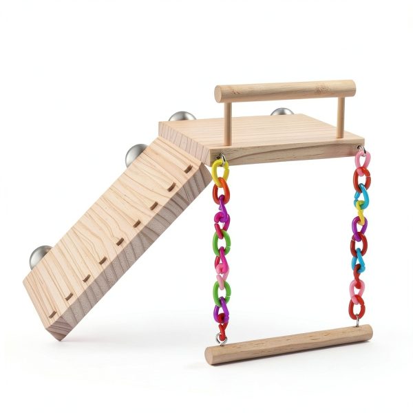 Kyouki Bird Perch Swing Dual Level Natural Wood Play Gym for Parrots-1