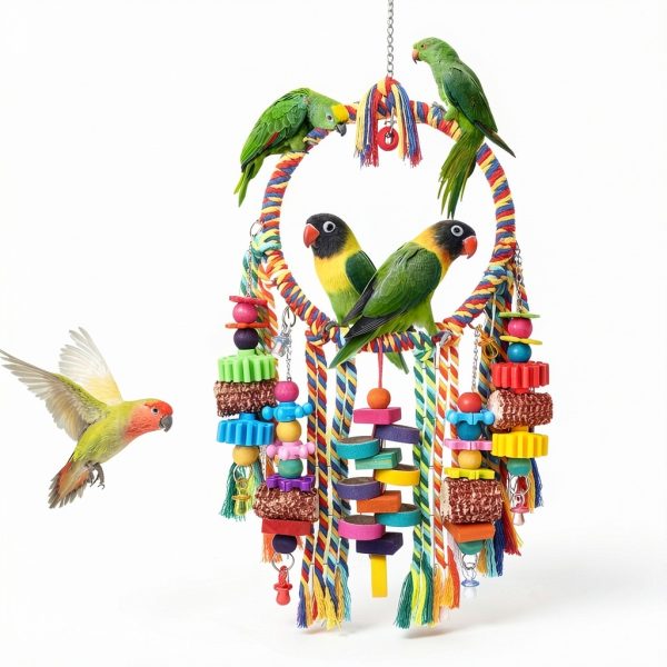 Bird Toys YIXUND Ring Swing with Corn Cob, Bagels & Blocks – 6.7in-2