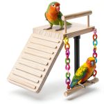 Kyouki Bird Perch Swing Dual Level Natural Wood Play Gym for Parrots-0