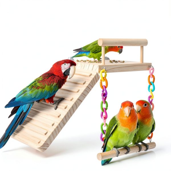 Kyouki Bird Perch Swing Dual Level Natural Wood Play Gym for Parrots-6