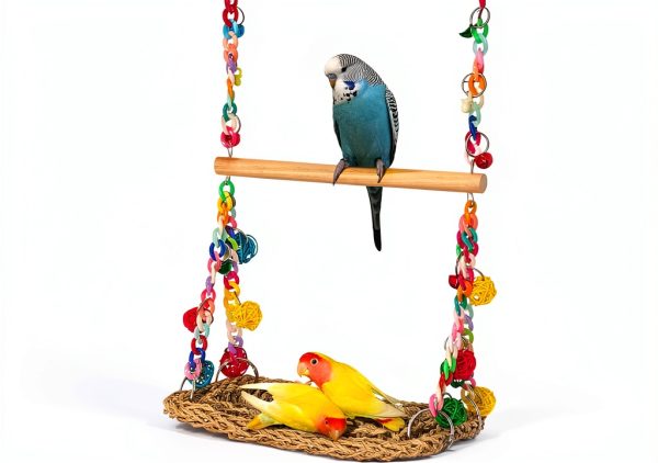 Natural Bird Swing Toys Eeaivnm Seagrass Hammock with Wood Perch-7