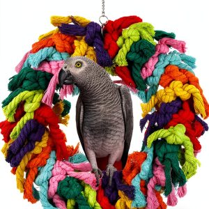 Parrot Swing NAPIASS Large Bird Swing – Colorful Cotton Rope Toy-0