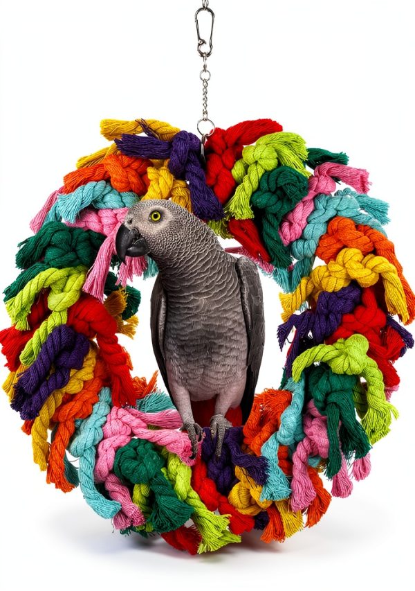 Parrot Swing NAPIASS Large Bird Swing – Colorful Cotton Rope Toy-0