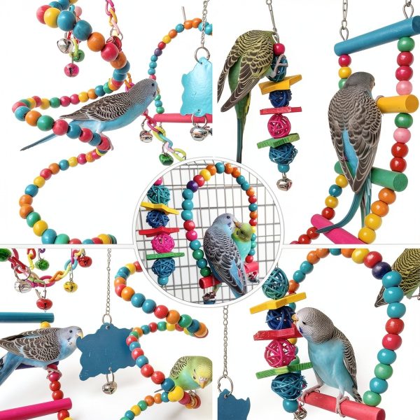 Bird Parakeet Cockatiel Toys ESRISE Swings with Wooden Perch & Ladder-5