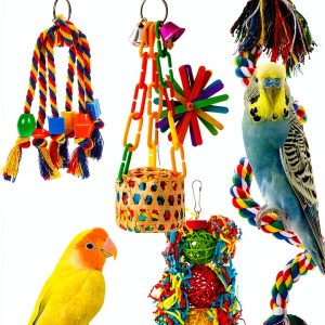 Bird Toys 5PCS Set for Parrots by AFUOWER Natural Wood Shredding Toys-0