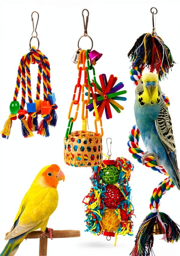 Bird Toys 5PCS Set for Parrots by AFUOWER Natural Wood Shredding Toys-0