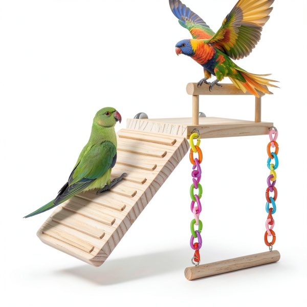 Kyouki Bird Perch Swing Dual Level Natural Wood Play Gym for Parrots-5