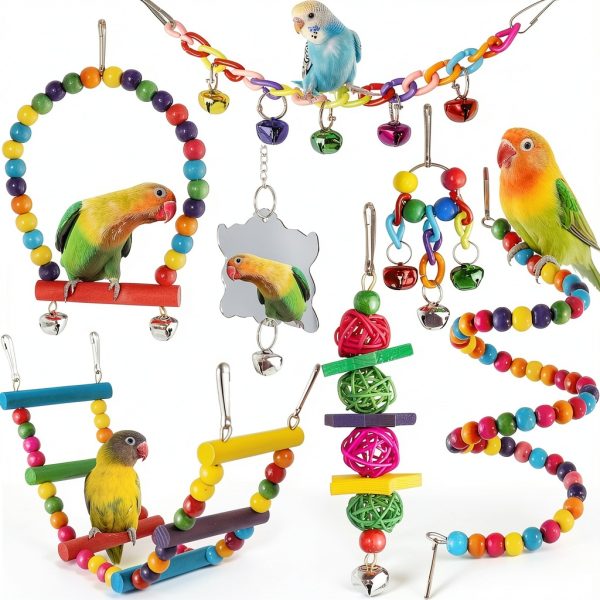 Bird Parakeet Cockatiel Toys ESRISE Swings with Wooden Perch & Ladder-0