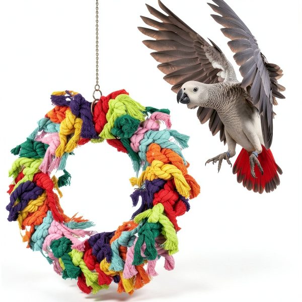 Parrot Swing NAPIASS Large Bird Swing – Colorful Cotton Rope Toy-3