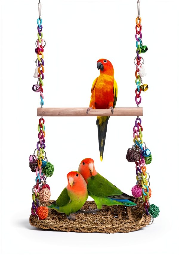 Bird Swing Toy FrgKbTm Seagrass Willow Perch for Parakeets Budgies-4